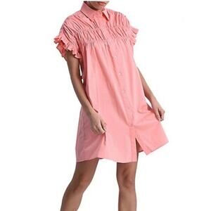 NWT Lili Sidoni Gathered Shirt Dress Mini Women's Large Cotton Poplin Soft Girl